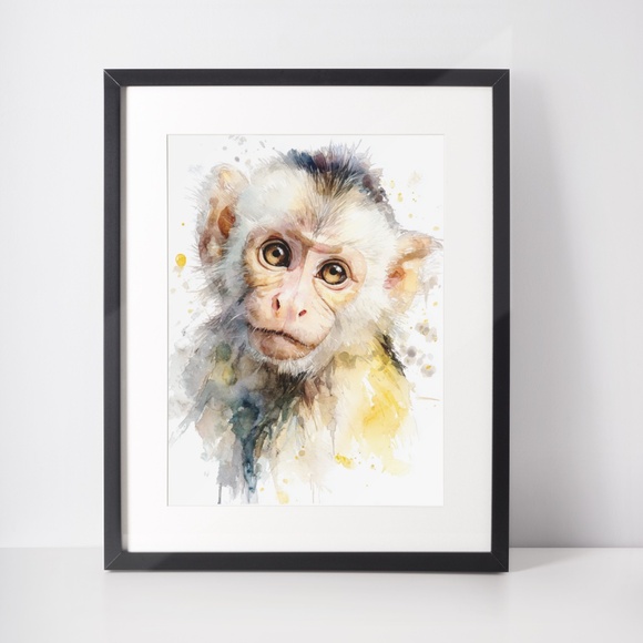 Watercolor Monkey Portrait Wall Art Print Unframed - Playful Jungle Charm - Picture 2 of 6